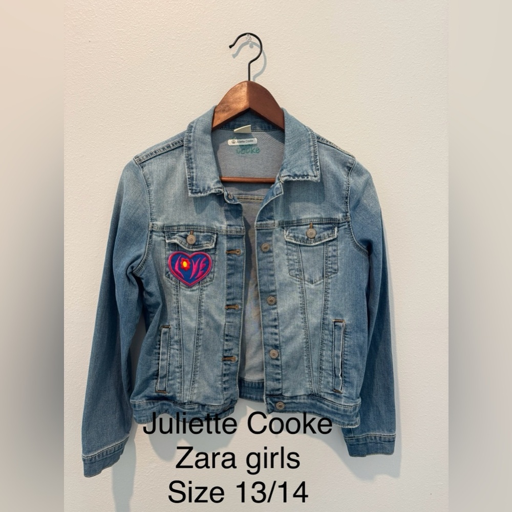 Zara Blue Denim Jacket with Brown Patch